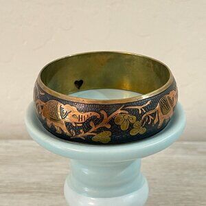 Brass Elephant Bracelet Wide Bangle Cuff Vintage Boho